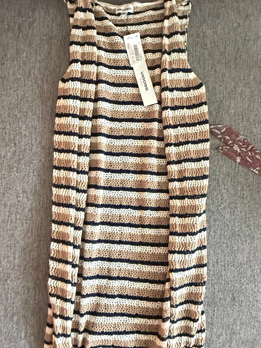 Striped Open-Knit Sweater in Beige, Navy & Cream
